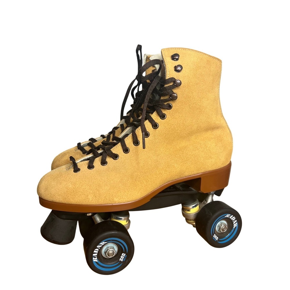 Riedell Zone Outdoor Roller‎ Skates 135 Men Sz 8 Suede Radar Zen 62/85 PowerDyne